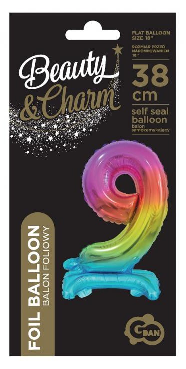 Színes Rainbow mini 9-es szám fólia lufi talppal 38 cm, J-MLG134803