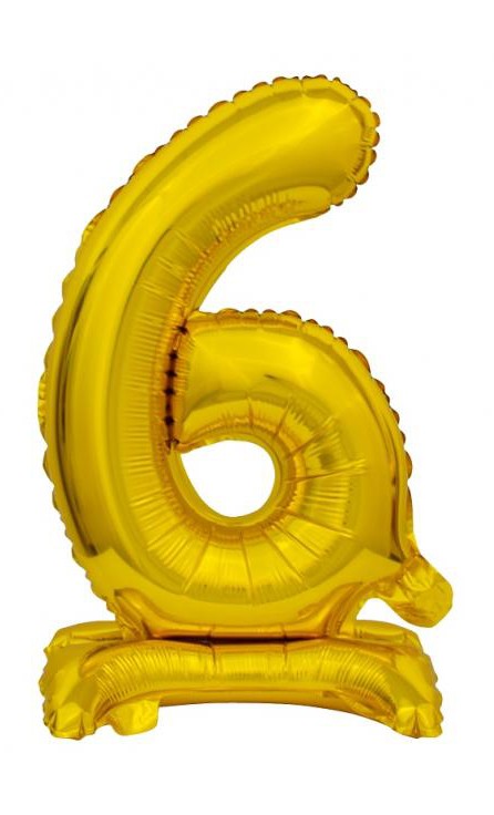 Arany B&C Gold mini 6-os szám fólia lufi talppal 38 cm, J-MLG135145