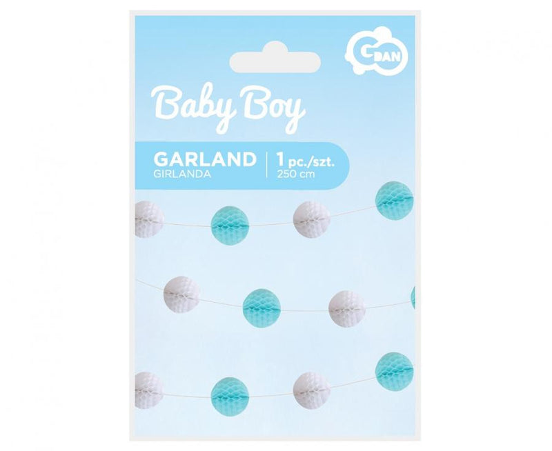 Baby Boy papír pom pom girland 250 cm, J-MLG141641
