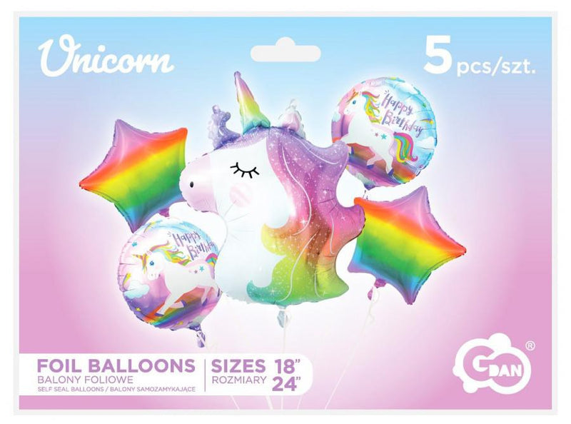 Unikornis Rainbow fólia lufi 5 db-os szett, J-MLG143126