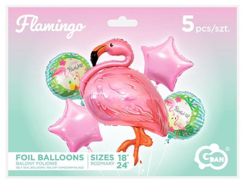 Flamingó Pink fólia lufi 5 db-os szett, J-MLG143140