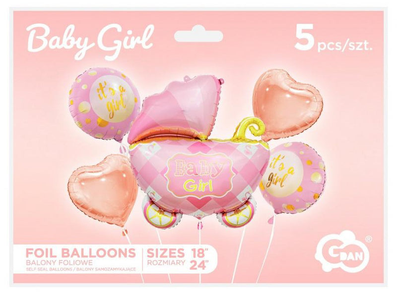 Rózsaszín babakocsi Carriage Pink fólia lufi 5 db-os szett, J-MLG143164