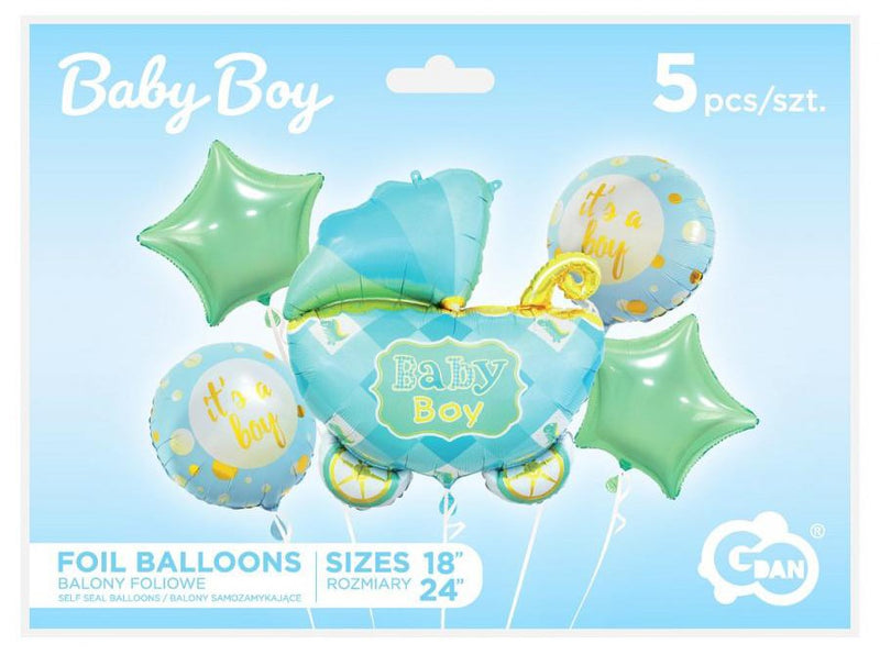 Kék babakocsi Carriage Blue fólia lufi 5 db-os szett, J-MLG143188
