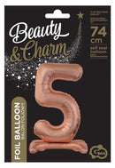Rose Gold 5-ös szám fólia lufi talppal 74 cm, J-MLG143362