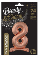 Rose Gold 8-as szám fólia lufi talppal 74 cm, J-MLG143447