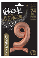 Rose Gold 9-es szám fólia lufi talppal 74 cm, J-MLG143461