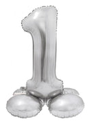 Ezüst 1-es Silver szám fólia lufi talppal 72 cm, J-MLG144581