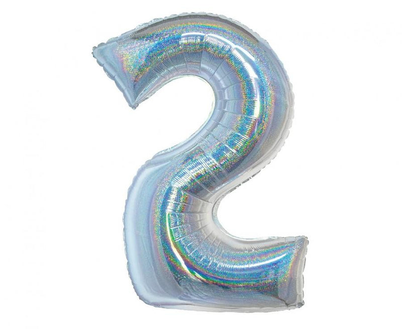 Ezüst Holographic 2-es szám fólia lufi 76 cm, J-MLG144734