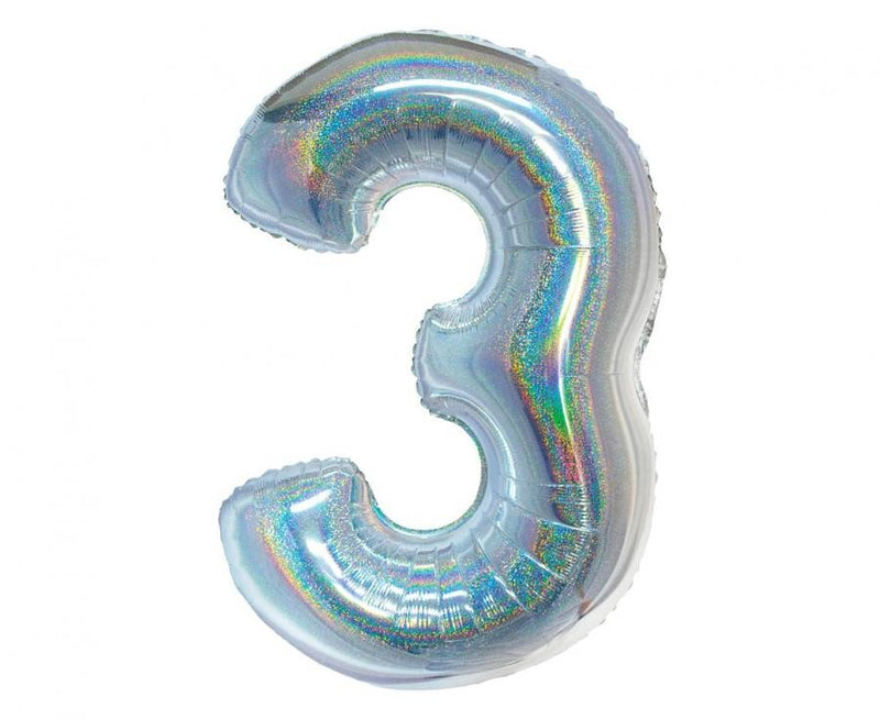 Ezüst Holographic 3-as szám fólia lufi 76 cm, J-MLG144741