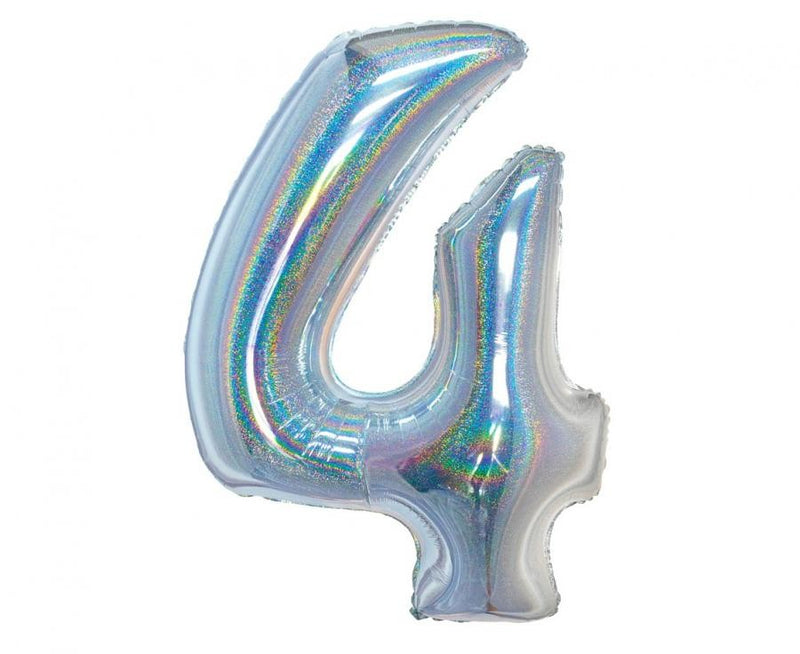 Ezüst Holographic 4-es szám fólia lufi 76 cm, J-MLG144765