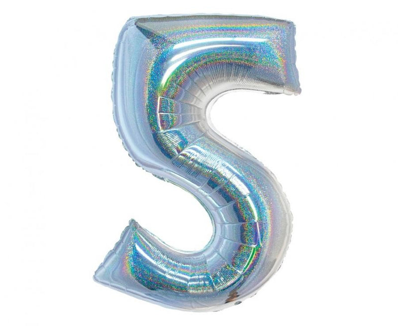 Ezüst Holographic 5-ös szám fólia lufi 76 cm, J-MLG144789