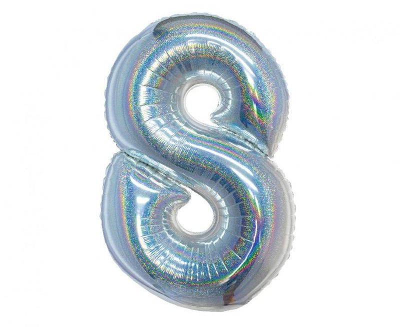 Ezüst Holographic 8-as szám fólia lufi 76 cm, J-MLG144857