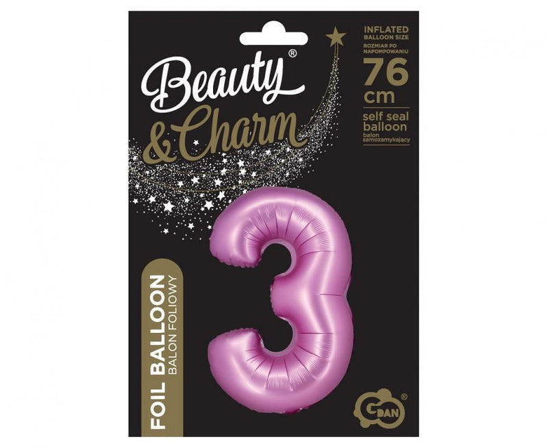 Rózsaszín Satin Pink 3-as szám fólia lufi 76 cm, J-MLG144918