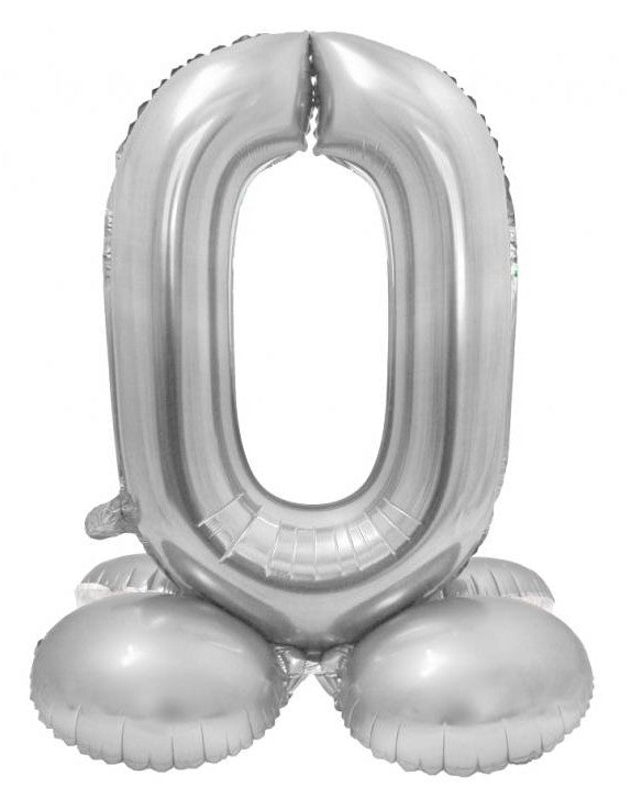 Ezüst 0-ás Silver szám fólia lufi talppal 72 cm, J-MLG145977
