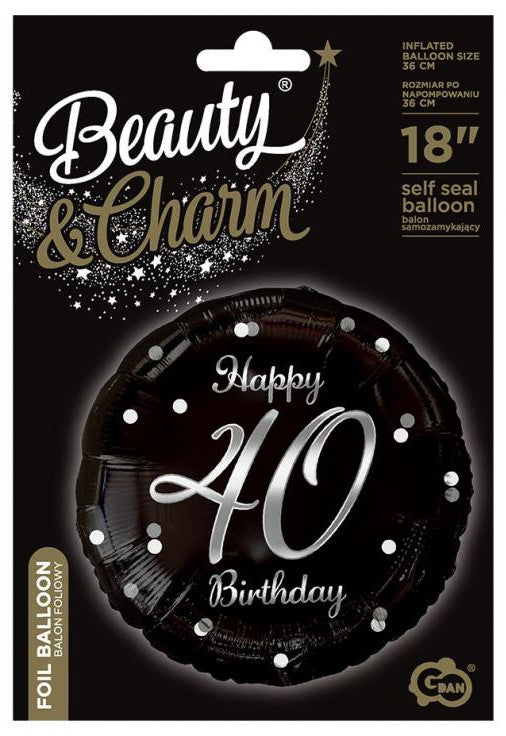 Happy Birthday 40 B&C Silver fólia lufi 36 cm, J-MLG147957