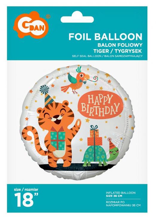 Tigris Happy Birthday Tiger fólia lufi 36 cm, J-MLG149388