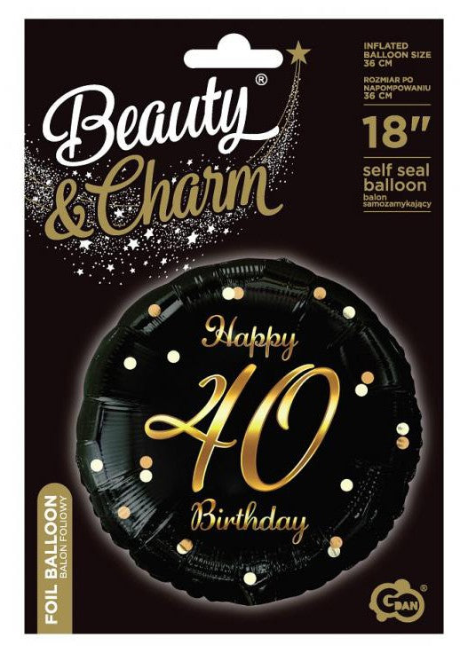 Happy Birthday 40 B&C Gold fólia lufi 36 cm, J-MLG154924