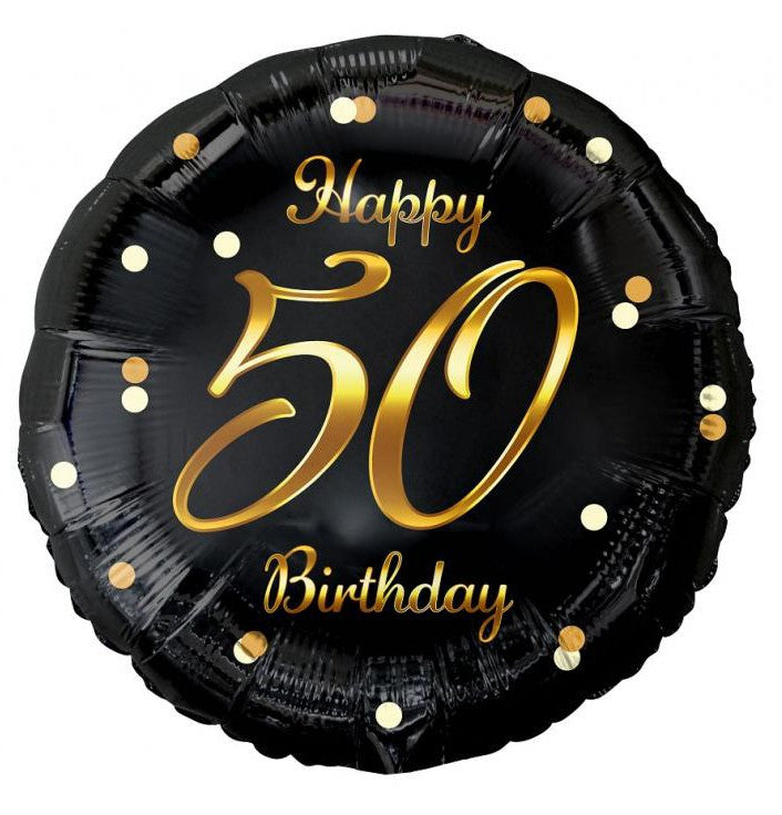 Happy Birthday 50 B&C Gold fólia lufi 36 cm, J-MLG154931