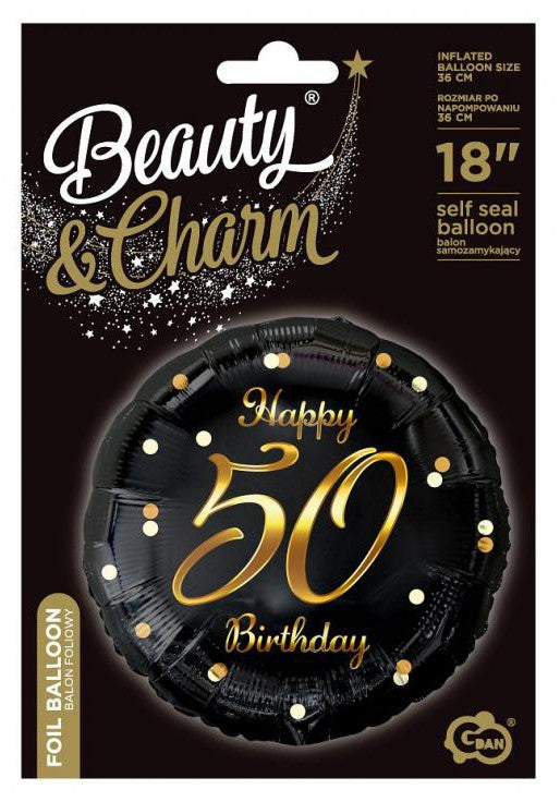 Happy Birthday 50 B&C Gold fólia lufi 36 cm, J-MLG154931