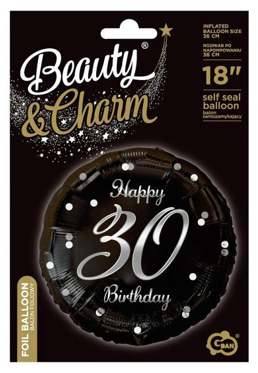 Happy Birthday 30 B&C Silver fólia lufi 36 cm, J-MLG155013