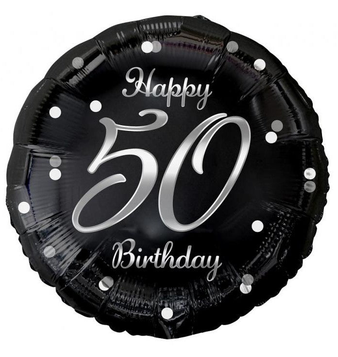 Happy Birthday 50 B&C Silver fólia lufi 36 cm, J-MLG155037