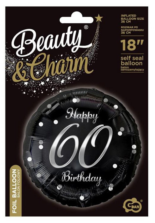 Happy Birthday 60 B&C Silver fólia lufi 36 cm, J-MLG155051