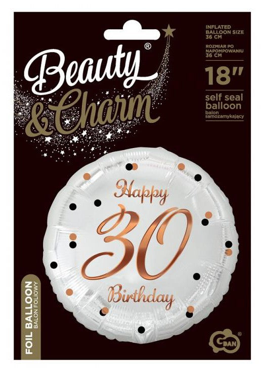 Happy Birthday 30 B&C White fólia lufi 36 cm, J-MLG155716