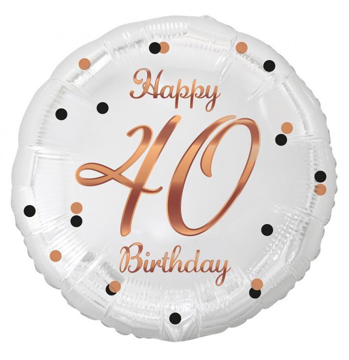 Happy Birthday 40 B&C White fólia lufi 36 cm, J-MLG155730