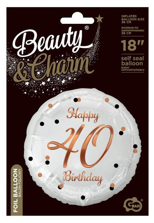 Happy Birthday 40 B&C White fólia lufi 36 cm, J-MLG155730