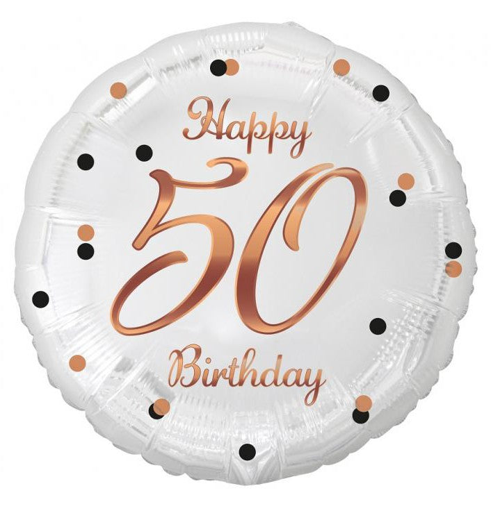Happy Birthday 50 B&C White fólia lufi 36 cm, J-MLG155754