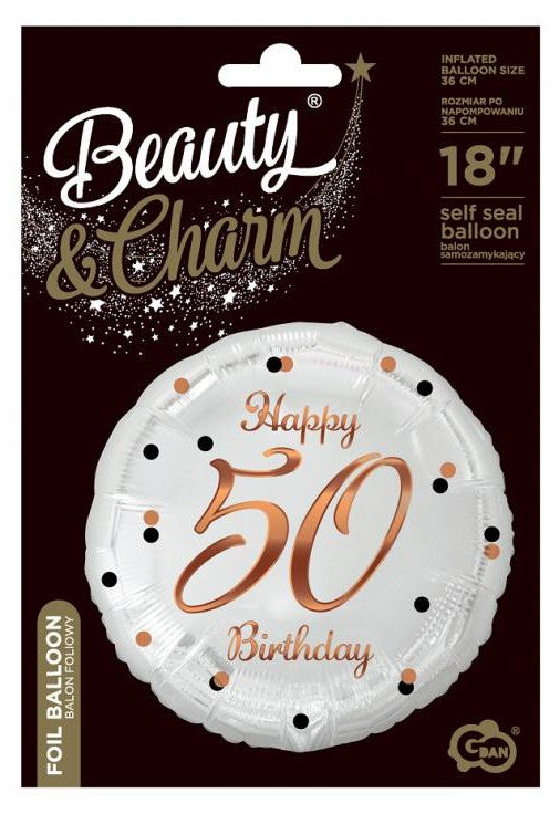 Happy Birthday 50 B&C White fólia lufi 36 cm, J-MLG155754