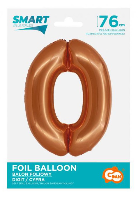 Réz 0-ás Copper szám fólia lufi 76 cm, J-MLG157833