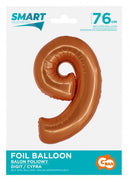 Réz 9-es Copper szám fólia lufi 76 cm, J-MLG158472