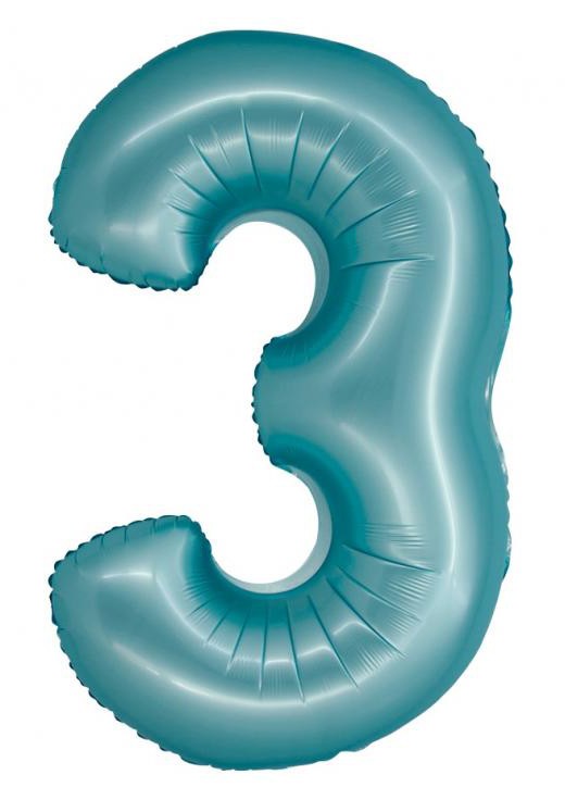 Kék 3-as Light Blue Mat szám fólia lufi 76 cm, J-MLG158892