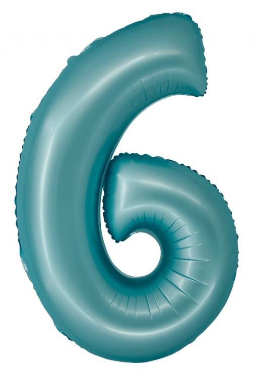 Kék 6-os Light Blue Mat szám fólia lufi 76 cm, J-MLG158953