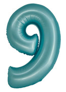 Kék 9-es Light Blue Mat szám fólia lufi 76 cm, J-MLG159011