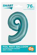 Kék 9-es Light Blue Mat szám fólia lufi 76 cm, J-MLG159011