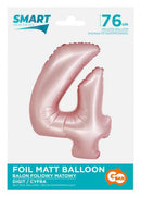 Rózsaszín 4-es Light Pink Mat szám fólia lufi 76 cm, J-MLG159097