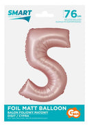 Rózsaszín 5-ös Light Pink Mat szám fólia lufi 76 cm, J-MLG159110