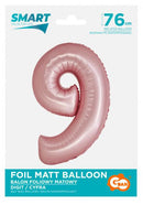 Rózsaszín 9-es Light Pink Mat szám fólia lufi 76 cm, J-MLG159196