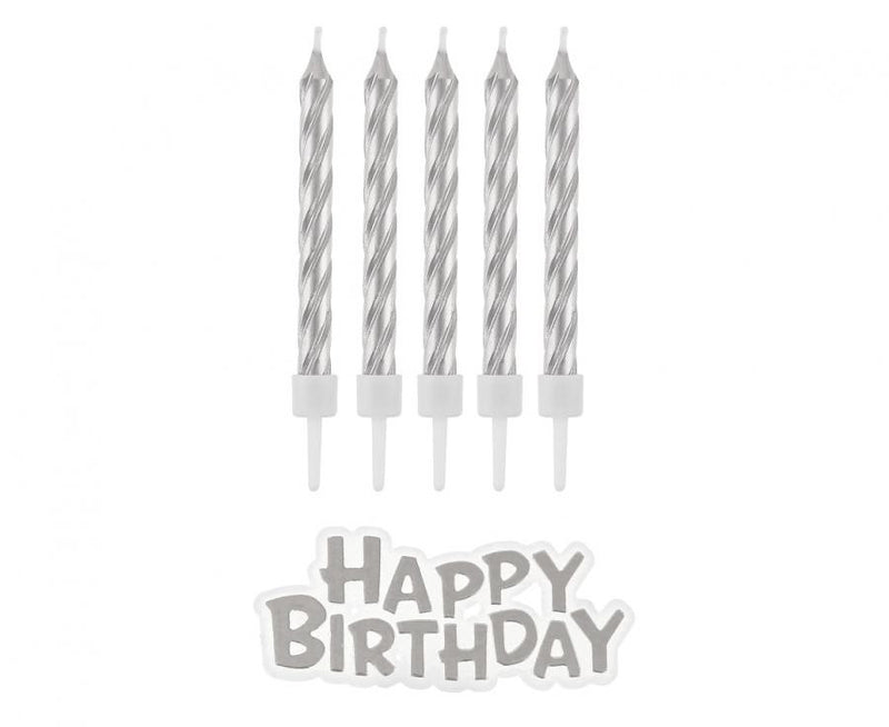 B&C Silver, Ezüst Happy Birthday gyertya szett 16 db-os, J-MLG159707