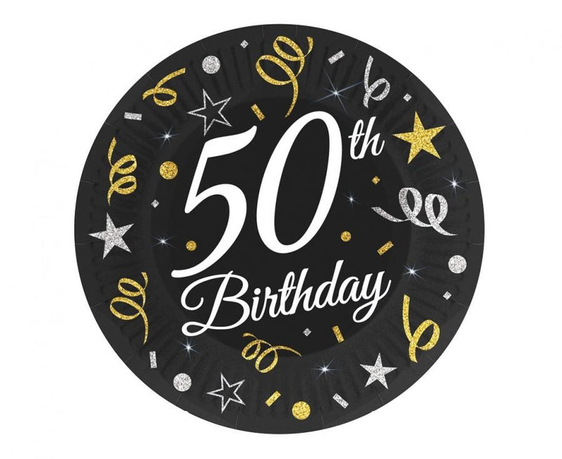 Happy Birthday 50 B&C papírtányér 6 db-os 18 cm, J-MLG164589