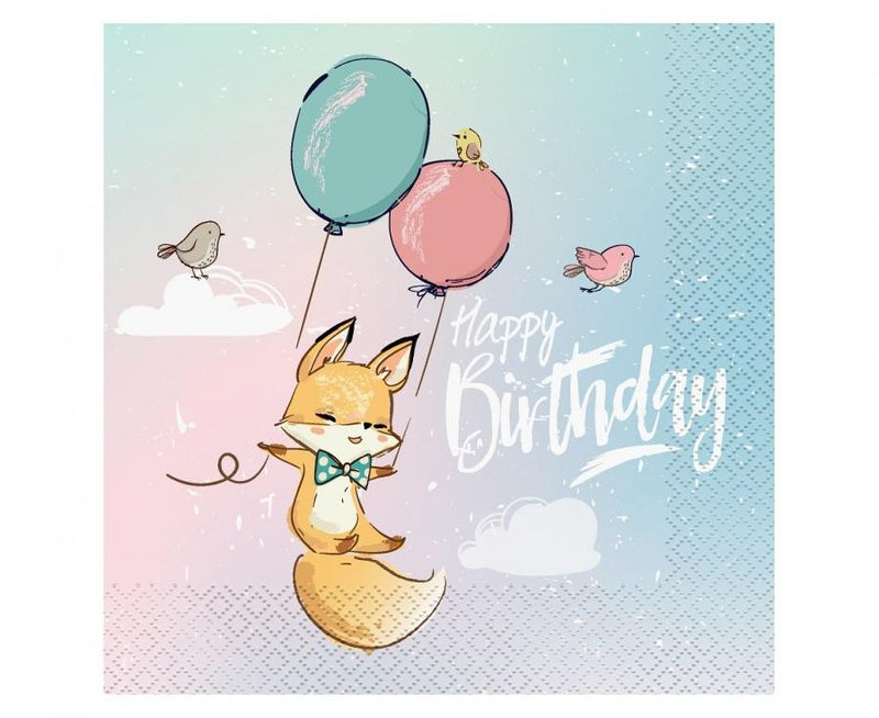 Happy Birthday Fox szalvéta 20 db-os 33x33 cm, J-MLG164800