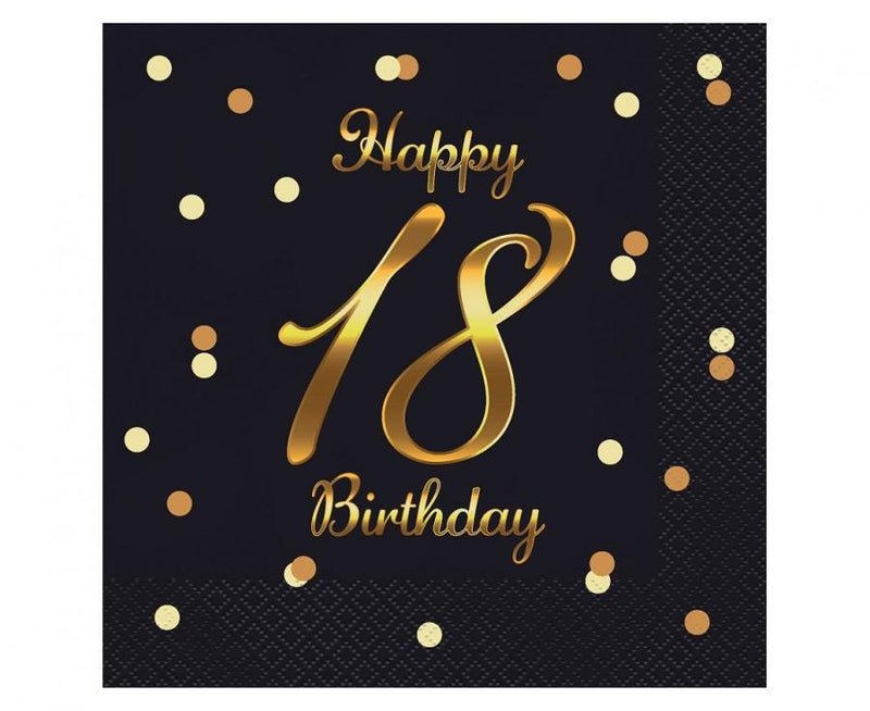 Happy Birthday 18 B&C Gold szalvéta 20 db-os 33x33 cm, J-MLG164848