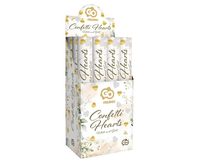 Gold White Hearts, Szív konfetti kilövő 40 cm, J-MLG170528