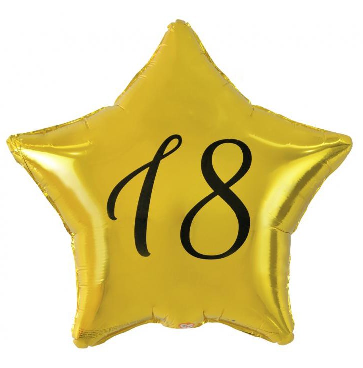 Arany Happy Birthday 18 Gold csillag fólia lufi 48 cm, J-MLG170924