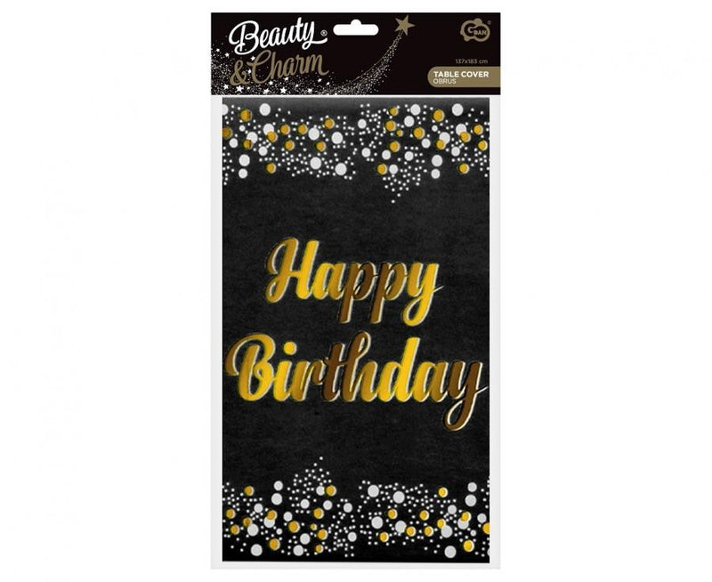 Fekete Happy Birthday B&C Black fólia asztalterítő 137x183 cm, J-MLG173079