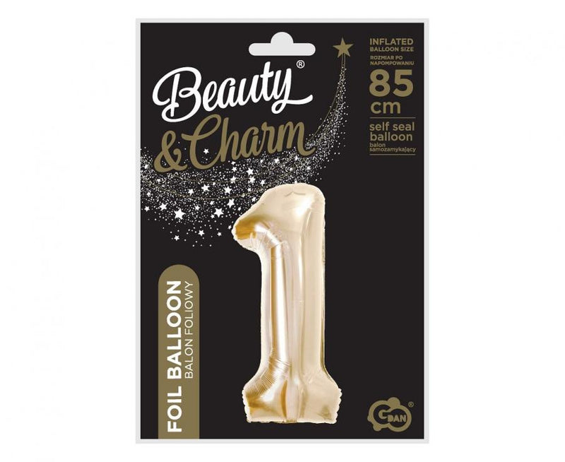 Pezsgőszínű B&C Champagne 1-es szám fólia lufi 85 cm, J-MLG189117