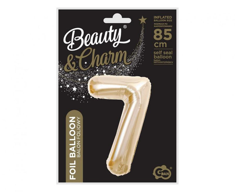 Pezsgőszínű B&C Champagne 7-es szám fólia lufi 85 cm, J-MLG189230