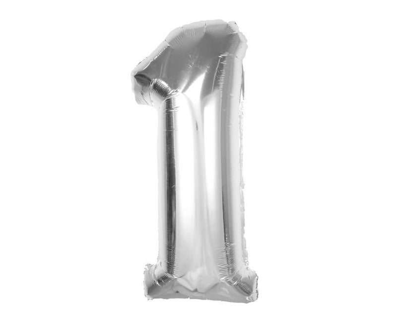 Ezüst 1-es Silver szám fólia lufi 92 cm, J-MLG189490